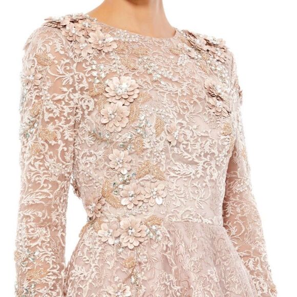 Mac Duggal 11121 Womens Pink EMBELLISHED ILLUSION LONG SLEEVE A LINE GOWN - Picture 3 of 15